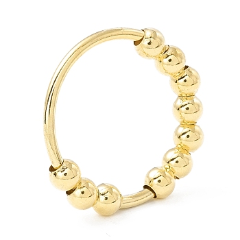Brass Rotating Beaded Finger Ring, Anxiety Stress Relief Jewelry for Women, Golden, Inner Diameter: 19mm