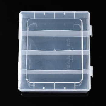 Rectangle Polypropylene(PP) Bead Storage Containers, with Hinged Lid and 4 Grids, for Jewelry Small Accessories, Clear, 15.5x13.6x4.4cm, Compartment: 130x36mm
