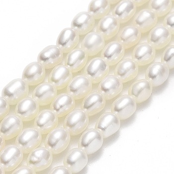 Natural Cultured Freshwater Pearl Beads Strands, Rice, Linen, 3.5~4.5x2.8~3.2mm, Hole: 0.6mm, about 101pcs/strand, 15.35''~15.55"(39~39.5cm)