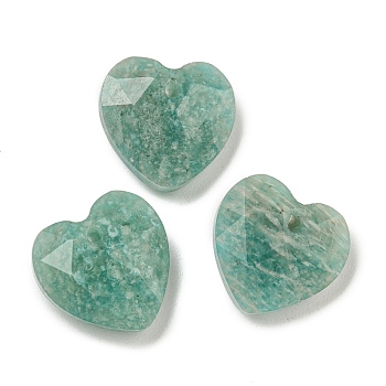Natural Amazonite Faceted Heart Charms, 13x13x6mm, Hole: 1mm