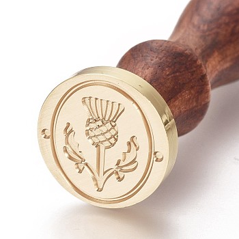 DIY Scrapbook, Brass Wax Seal Stamp and Wood Handle Sets, Flower, Golden, 8.9x2.5cm, Stamps: 25x14.5mm