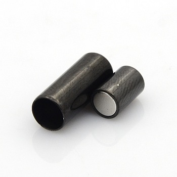304 Stainless Steel Smooth Surface Magnetic Clasps with Glue-in Ends Fit 5mm Cords, Column, Gunmetal, 17x7mm