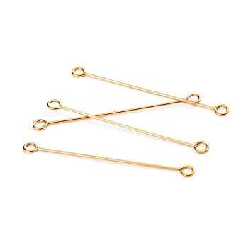 Ion Plating(IP) 304 Stainless Steel Eye Pins, Double Sided Eye Pins, Golden, 36x0.6mm, Hole: 1.5mm