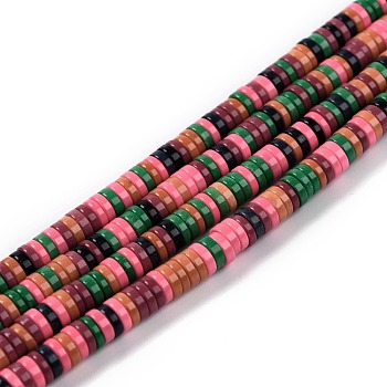 Natural Agate Beads Strands, Dyed, Heishi Beads, Flat Round/Disc, Mixed Color, 4x1mm, Hole: 1mm, about 250~329pcs/strand, 15.7 inch