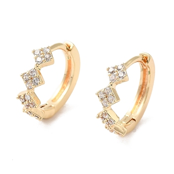 Rhombus Cubic Zirconia Hoop Earrings, Brass Jewelry for Women, Golden, 13x4mm