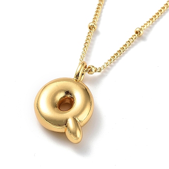 Initial Letter Brass Pendant Necklaces, Real 18K Gold Plated, Letter Q, 17.52 inch(445mm), Letter: 19.5x12.5mm.