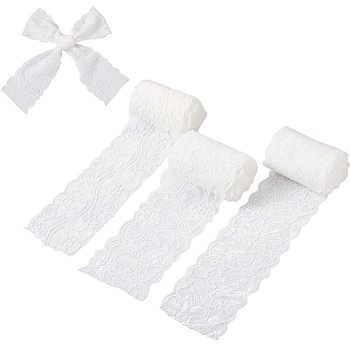 Yilisi 3 Bags 3 Style Polyamide Yarns Stretch Elastic Lace Trim, Floral Pattern Lace Ribbon, Flat, White, 1 bag/style