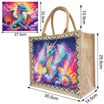 Diamond Painting DIY Hand Bag Kits, Gunny Bag, Dinosaur, 305x255x145mm