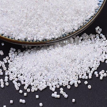 MIYUKI Delica Beads Small, Cylinder, Japanese Seed Beads, 15/0, (DBS0202) White Pearl AB, 1.1x1.3mm, Hole: 0.7mm, about 3500pcs/10g