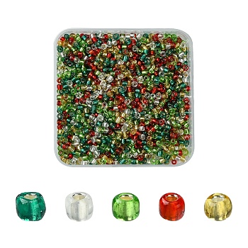 50G 5 Colors Christmas Theme Silver Lined Glass Seed Beads, Round, Mixed Color, 3mm, Hole: 1mm, 10g/color