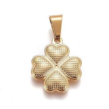 304 Stainless Steel Pendants, Clover, Golden, 21x18x3mm, Hole: 8x4mm