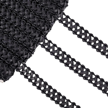 Braided PU Imitation Leather Ribbon, Black, 1/2 inch(12~13mm), 15 yards/card