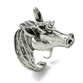 Unicorn Alloy Open Cuff Rings, Lead Free & Cadmium Free, Antique Silver, 31mm, Inner Diameter: Adjustable