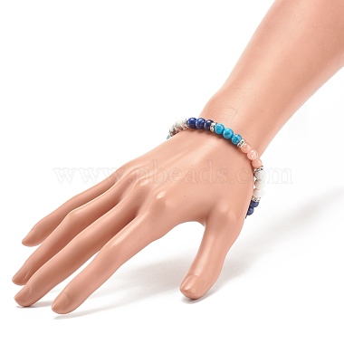 Natural Lapis Lazuli(Dyed) & Gemstone Round Beaded Bracelet for Women(BJEW-JB08336-02)-3