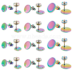 24Pcs 3 Style Ion Plating(IP) 304 Stainless Steel Stud Earring Findings, with Hole & Ear Nuts/Earring Backs, Flat Round, Rainbow Color, 8~12x1mm, Hole: 1.5~1.6mm, Pin: 0.8mm, 8Pcs/style(STAS-UN0040-07)