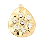 304 Stainless Steel & Crystal Rhinestone Pendants, Golden, Teardrop Charms, 30x24.5x4mm, Hole: 2mm(STAS-G390-01G-01)