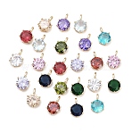 Brass Pave Cubic Zirconia Charms, Round Charms, Single Stone Charms, Mixed Color, Real 18K Gold Plated, 14.5x9.5x6mm, Hole: 3.5x2.5mm, about 24pcs/set(KK-H287-10G)