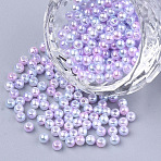 Rainbow ABS Plastic Imitation Pearl Beads, Gradient Mermaid Pearl Beads, Round, Plum, 7.5~8x7~7.5mm, Hole: 1.6mm, about 2000pcs/500g(OACR-Q174-8mm-01)