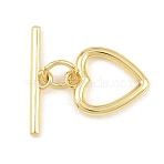 Heart Brass Toggle Clasps, Cadmium Free & Lead Free, Long-Lasting Plated, Real 18K Gold Plated, 4.5~14.5x12.5~19.5x1.5~1mm, Hole: 1.5~1.6mm(KK-G548-43G-03)
