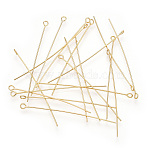 Brass Eye Pin, Long-Lasting Plated, Real Gold Plated, Nickel Free, Real 18K Gold Plated, 24 Gauge, 45mm, Hole: 1.6mm, Pin: 0.5mm(KK-G331-09-0.5x45)