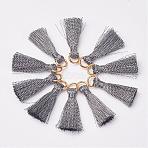Cannetille Nylon Tassel Pendant Decorations, with Iron Findings, Golden, Gray, 30~32x7x4mm, Hole: 4x5mm(HJEW-G008-A06)