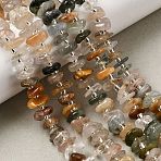 Natural Colorful Rutilated Quartz Beads Strands, Nuggets, with Seed Beads, 8~9x9~12x2.5~5mm, Hole: 0.8mm, about 66~70pcs/strand, 15.35~15.94''(39~40.5cm)(G-L649-C05-01)