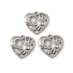 304 Stainless Steel & Rhinestone Pendants, Heart with Moon Sun Charms, Stainless Steel Color, 17x17x2mm, Hole: 1.2mm(FIND-T076-02P)