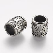304 Stainless Steel Beads, Large Hole Beads, Barrel, Antique Silver, 13x12mm, Hole: 8.5mm(STAS-A032-093AS)