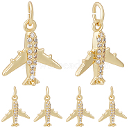 10Pcs Rack Plating Brass Micro Pave Cubic Zirconia Charms, Passenger Plane Charm, Long—Lasting Plated, with Jump Rings, Cadmium Free & Lead Free, Real 18K Gold Plated, 14x13x2mm, Hole: 3mm(KK-BBC0012-90)