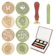 CRASPIRE Sealing Wax Particles Kits for Retro Seal Stamp, with Brass Wax Seal Stamp Head, Pear Wood Handle, Sealing Wax Sticks, Mixed Color, 11.9x9.4x0.42cm, 6pcs/box(DIY-CP0004-11)