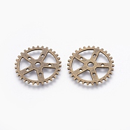 Tibetan Style Alloy Gear Chandelier Components, Steampunk Charms, Cadmium Free & Nickel Free & Lead Free, Antique Bronze, 25x1mm, Hole: 1~2.5mm(TIBE-S249-AB-FF)