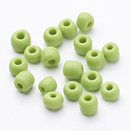 6/0 Opaque Colours Round Glass Seed Beads, Green Yellow, Size: about 4mm in diameter, hole:1.5mm, about 495pcs/50g(X-SEED-A010-4mm-44)