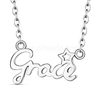 SHEGRACE Rhodium Plated 925 Sterling Silver Pendant Necklaces, with Cable Chains, Word Grace, Platinum, 15 inch(38cm)(JN889A)