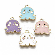 Eco-Friendly Zinc Alloy Pendants, with Enamel, Cadmium Free & Nickel Free & Lead Free, Octopus Shape, Light Gold, Mixed Color, 16x15~16x2mm, Hole: 1.8mm(FIND-N048-63-NR)