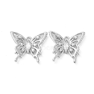 Hollow Brass Micro Pave Cubic Zirconia Pendants, with Glass, Butterfly Charms, Real Platinum Plated, 13x15x3mm, Hole: 1.4mm(KK-H460-51P)