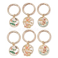 Alloy Enamel Shoe Charms, with Spring Gate Rings, Flat Round with Fish/Lotus//Phoenix Charm, for Boot Decoration, Mixed Color, 63mm, 6pcs/set(HJEW-JM01094)