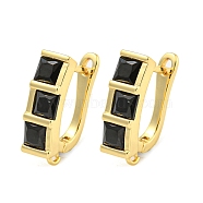 Rack Plating Brass Micro Pave Cubic Zirconia Hoop Earring Findings, Cadmium Free & Lead Free, Long-Lasting Plated, Real 18K Gold Plated, Black, 18x5mm, Hole: 1.2mm(EJEW-C102-22G-03)