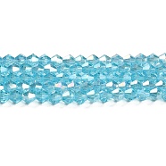 Transparent Electroplate Glass Beads Strands, AB Color Plated, Faceted, Bicone, Light Sky Blue, 6x6mm, Hole: 1mm, about 45~47pcs/strand, 9.65~9.84 inch(24.5~25cm)(EGLA-A039-T6mm-B20)