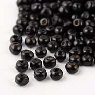 Natural Wood Beads, Bright Color, Round, Dyed, Black, 6x5mm, Hole: 2mm, about 13916pcs/994g(W02KM0J5)