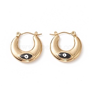 316 Stainless Steel Hoop Earrings, Enamel Evil Eye Earring for Women, Black, 20x20x5mm, Pin: 0.8mm(EJEW-I282-01B-01G)