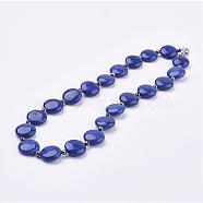 Natural Lapis Lazuli Beaded Necklaces, with Non-Magnetic Synthetic Hematite Beads & Platinum Plated Brass Lobster Claw Clasps, Flat Round, 16.9 inch(43cm)(NJEW-JN01938-01)