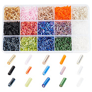 168.75G 15 Style Glass Bugle Beads, Round & Twist Bugle, Transparent & Opaque & Silver Lined & Rainbow Plated, Mixed Color, 6~8x1.8mm, Hole: 0.6mm, 11.25g/style(SEED-HY0001-05E)