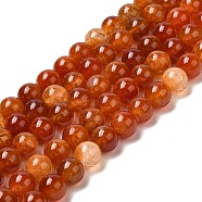 Natural Crackle Agate Bead Strands, Round, Grade A, Dyed & Heated, Orange, 8mm, Hole: 1mm, about 47pcs/strand, 15 inch(G-K166-10-8mm-01)