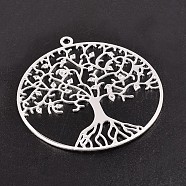 Filigree Tree of Life Brass Pendants, Silver Color Plated, 39x36x0.6mm, Hole: 2mm(KK-M171-01S)