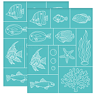 Self-Adhesive Silk Screen Printing Stencil, for Painting on Wood, DIY Decoration T-Shirt Fabric, Turquoise, Fish Pattern, 280x220mm(DIY-WH0338-074)