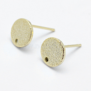 Brass Stud Earring Findings, Long-Lasting Plated, Real 18K Gold Plated, Nickel Free, Flat Round, 8x1mm, Hole: 1mm, Pin: 0.8mm(X-KK-F728-22G-NF)