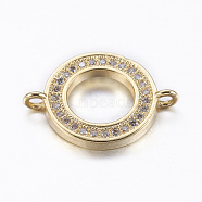 Brass Micro Pave Cubic Zirconia Links, Flat Round, Real 18K Gold Plated, 14x19.5x2mm, Hole: 1.5mm(X-ZIRC-E136-51G)