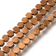 Electroplated Synthetic Non-magnetic Hematite Beads Strands, Hexagon, Copper Plated, 4.2x4x2mm, Hole: 0.6mm, about 102~104pcs/strand, 16.02 inch(40.7cm)(G-C154-B01-01A)