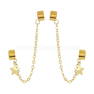 Brass Cuff Earrings, Long Chains Double Non Piercing Earrings with Alloy Charms, Star, Golden, 103mm.(EJEW-JE05407-02)