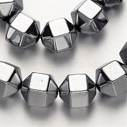 Electroplate Non-magnetic Synthetic Hematite Bead Strands, Polygon, Silver Plated, 9.5x9.5mm, Hole: 1mm, about 38pcs/strand, 15.7 inch(G-F300-29A-01)